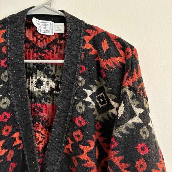 VTG Babette & Partners Aztec Cardigan Sweater Multicolor Funky - Womens Size Med - Picture 2 of 8
